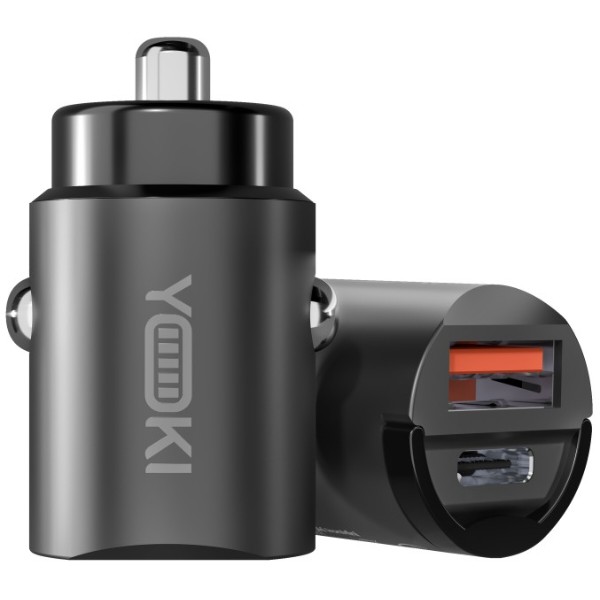Фото - Автомобильное зарядное устройство YOKI IronMini Type-C + USB PD&QC 30W Black (YK-ICC30ACT)
